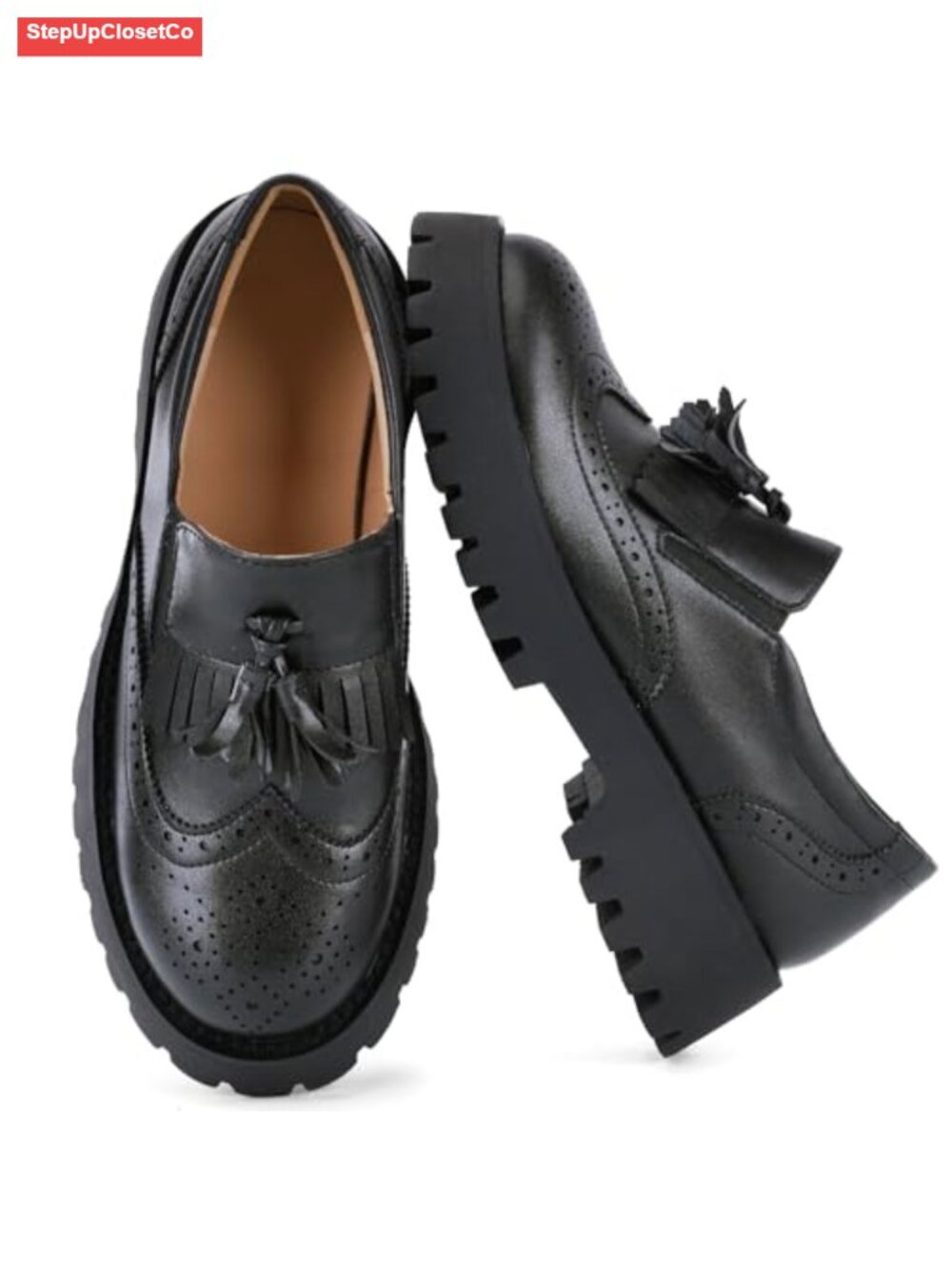 Tassel Platform Loafers, Slip On Chunky Heel Shoes for Women Work